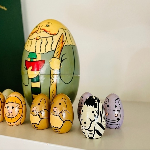 Vintage Terry's Village Hand Painted Noah's Ark Nesting Doll 10 Egg Animals - Picture 2 of 6